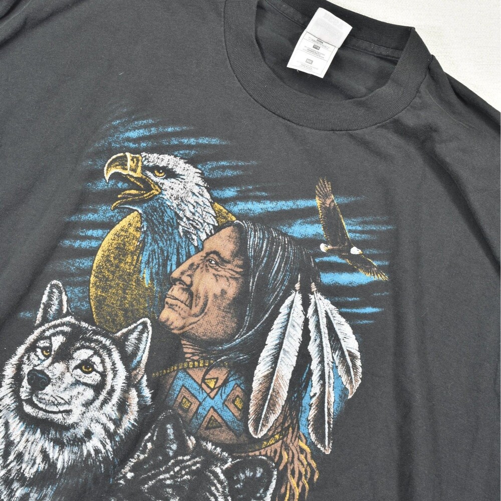 Vintage 90s Indian Native American T Shirt Nature Wolf Single Stitch Mens 3XL